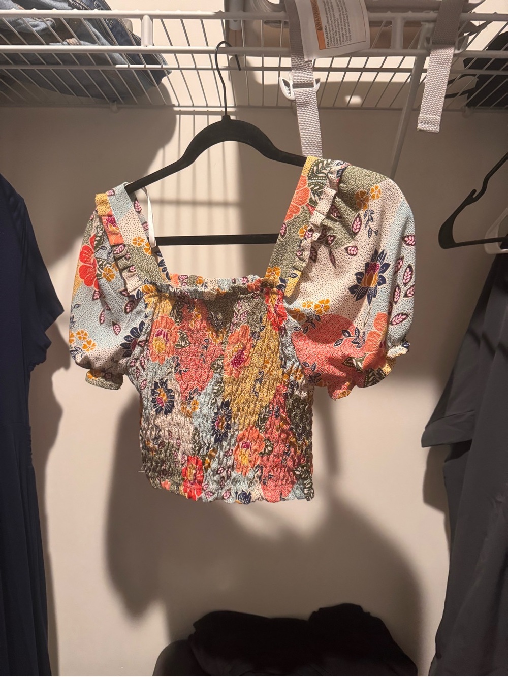 T.J.Maxx Multicolor Floral Smocked Puff Sleeve Crop Top